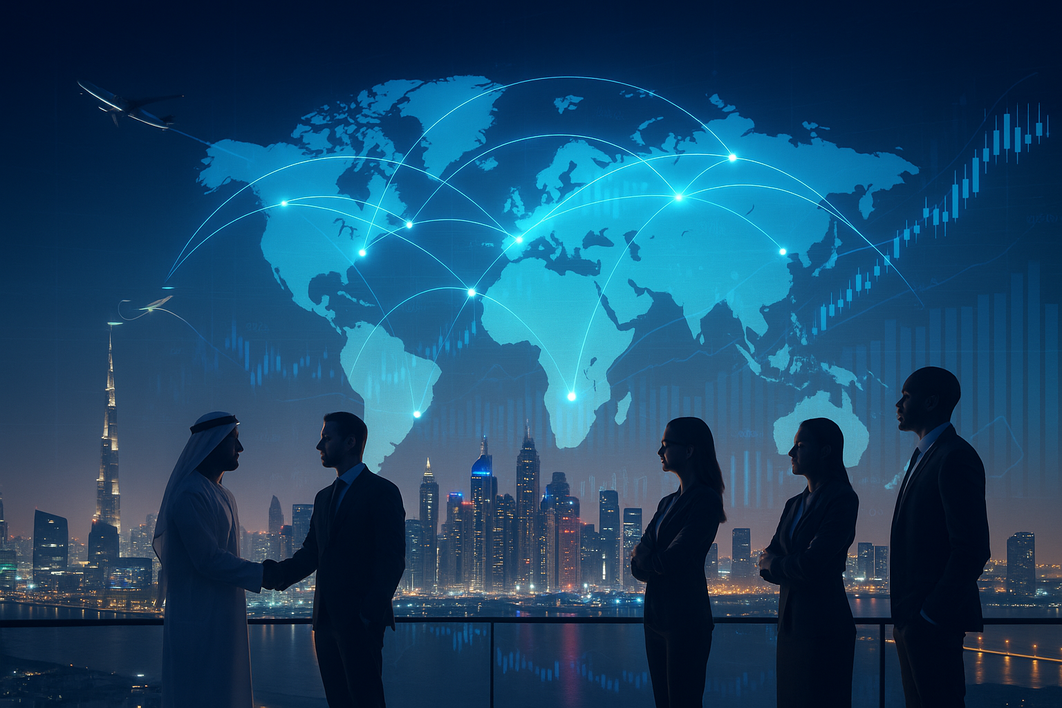 Dubai skyline connecting three continents